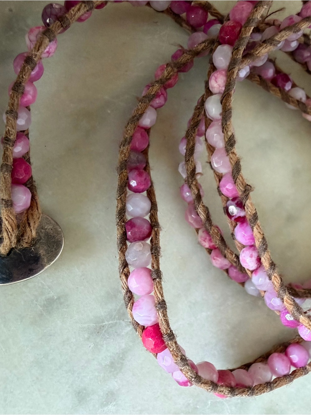 Chan Luu Pink Beaded Multi-Strand Wrap Bracelet with Sterling Silver Button - Picture 5 of 6